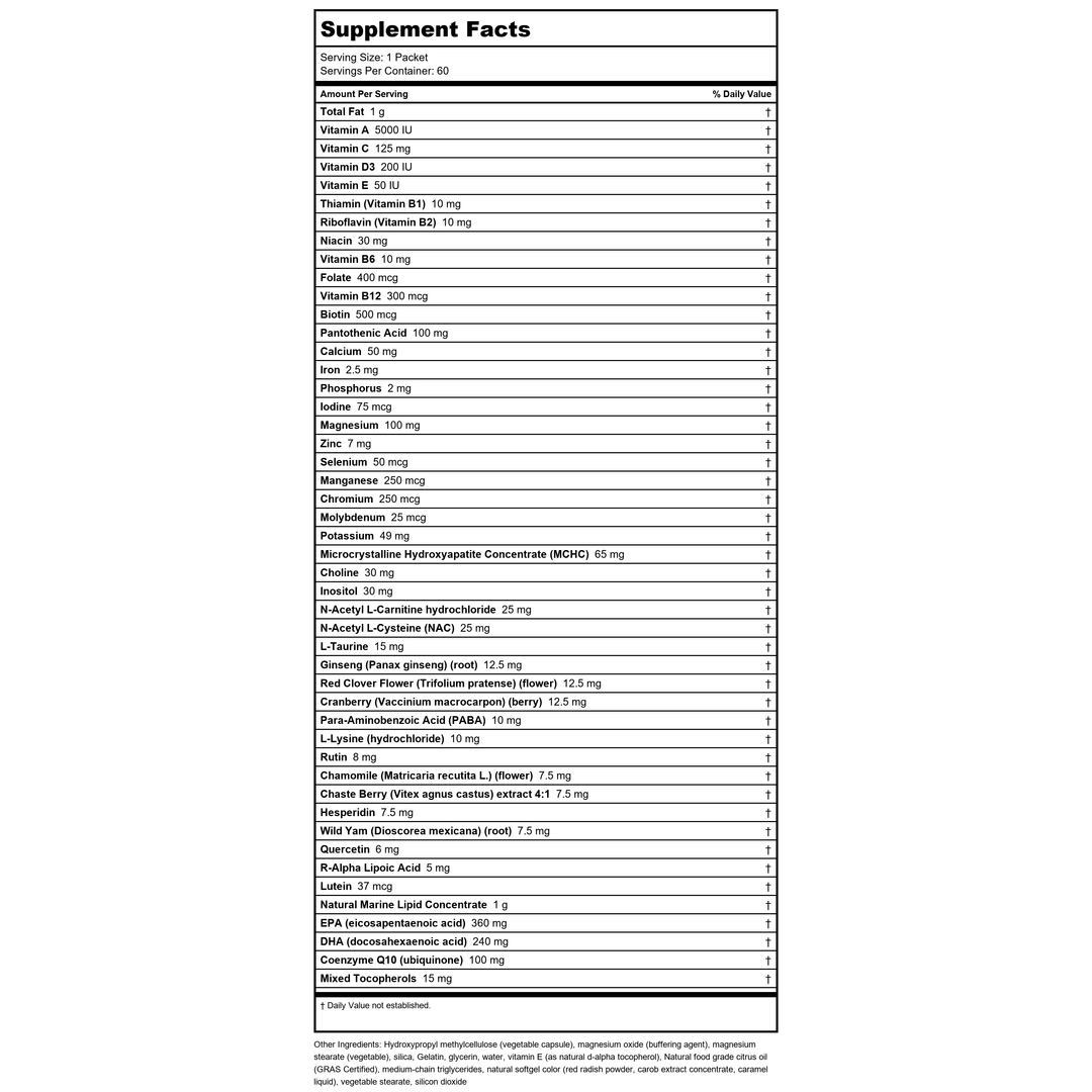 NuMedica Foundation Essentials For Women 60 Packets - Supplement Facts panel