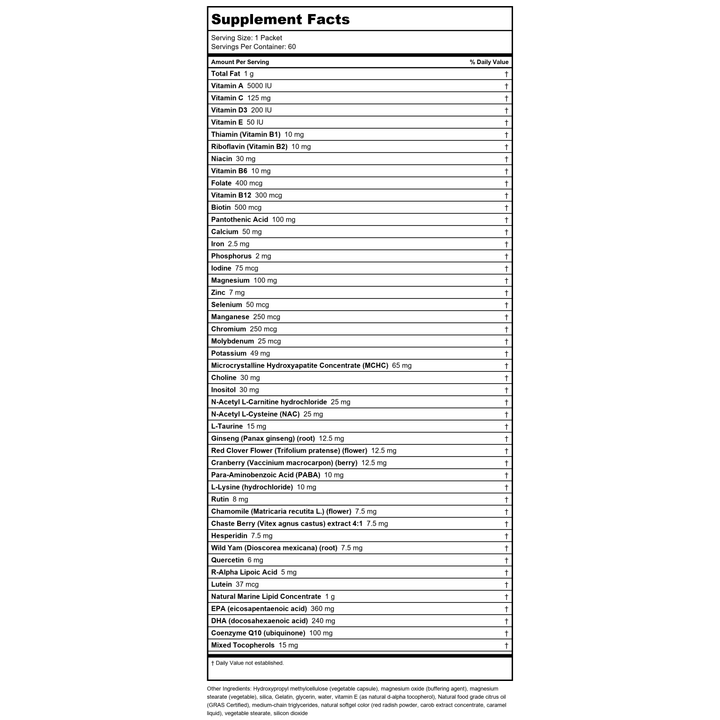 NuMedica Foundation Essentials For Women 60 Packets - Supplement Facts panel