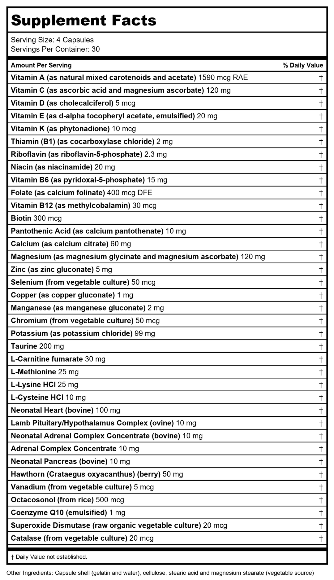 Biotics Research Bio-Cardiozyme Forte 120 Capsules - Supplement Facts panel