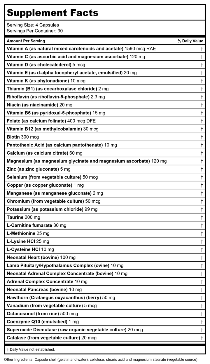 Biotics Research Bio-Cardiozyme Forte 120 Capsules - Supplement Facts panel