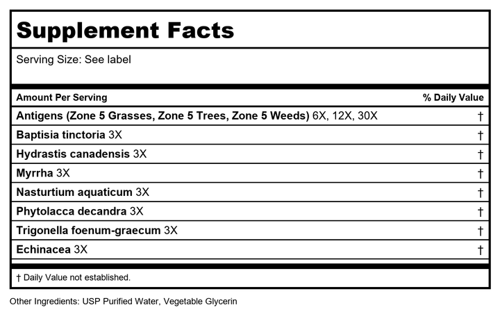Progena Allergena Zone 5 Kids 1oz - Supplement Facts panel