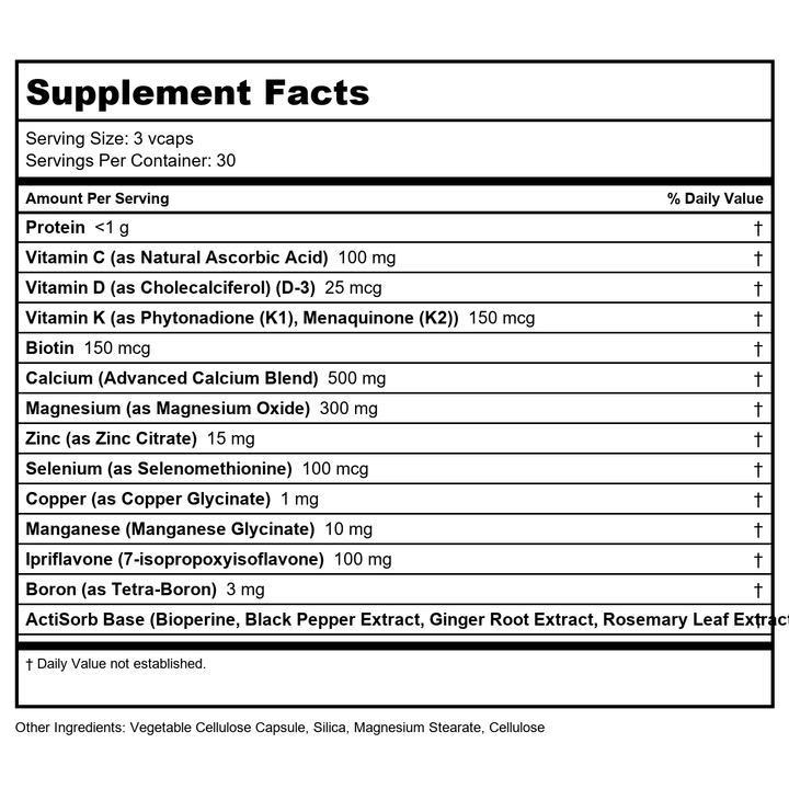 KAL Bone Defense 90 Vcaps - Supplement Facts panel