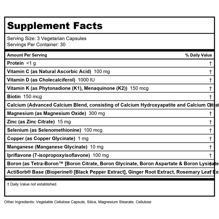 KAL Bone Defense 90 Vcaps - Supplement Facts panel