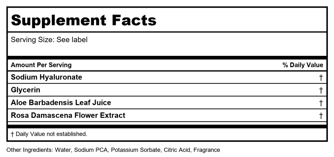 Heritage Rosewater Facial Toner 2oz - Supplement Facts panel