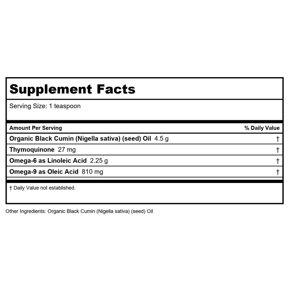 Nature's Life Black Seed Oil Natural 8oz - Supplement Facts panel