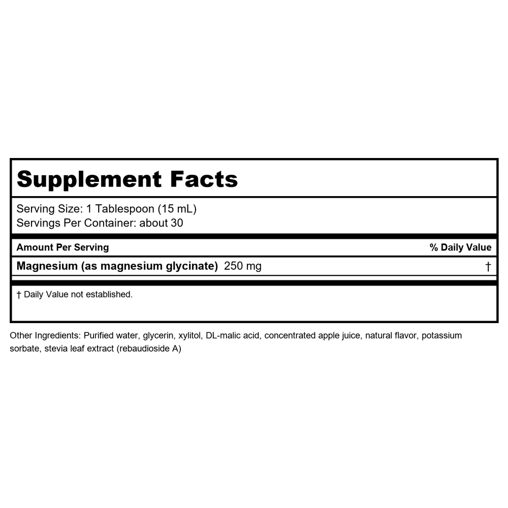 Genestra Magnesium Glycinate Liquid 16oz - B00V6MUCL8 - Supplement Facts panel