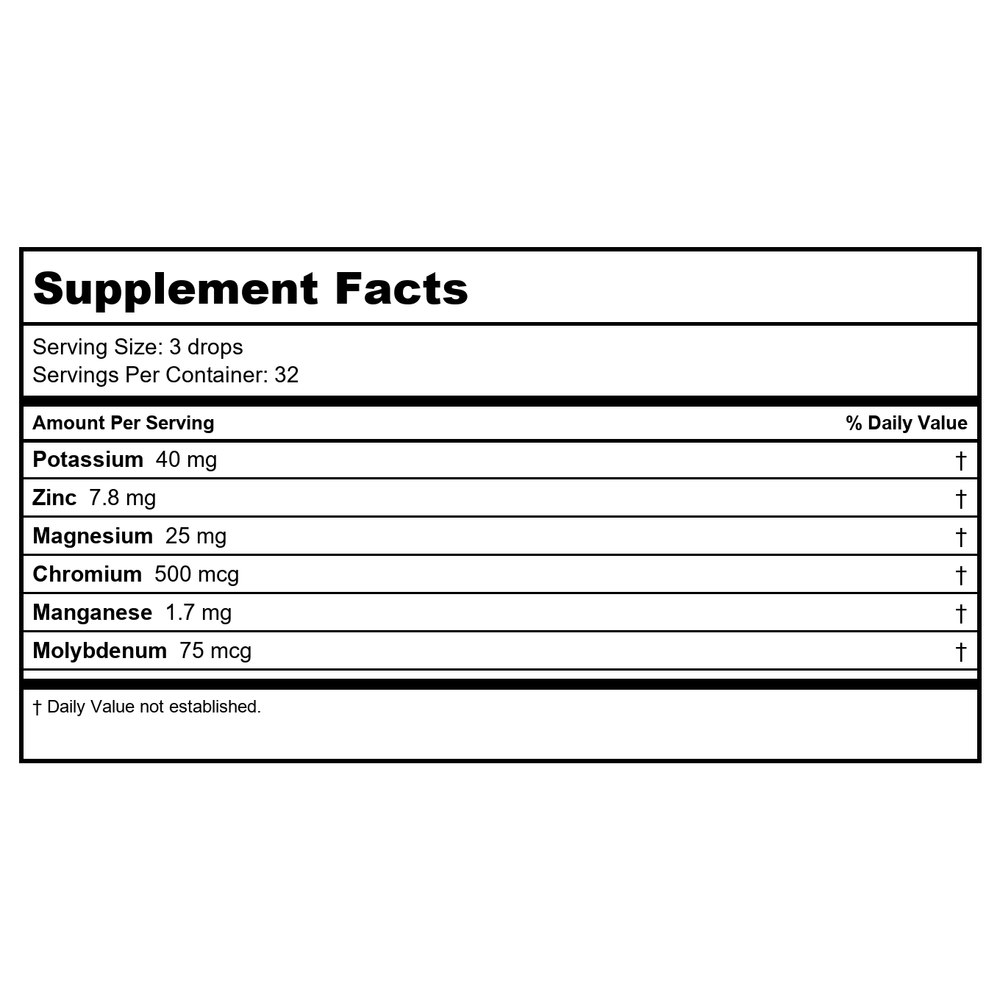 BodyBio Liquid Mineral 7 Molybdenum 2oz - Supplement Facts panel