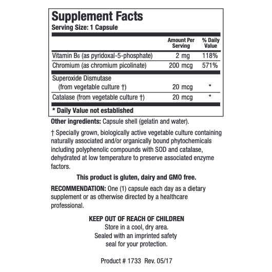 Biotics Research Chromium Picolinate With B6 100 Capsules - B0032AIFXE - Supplement Facts panel