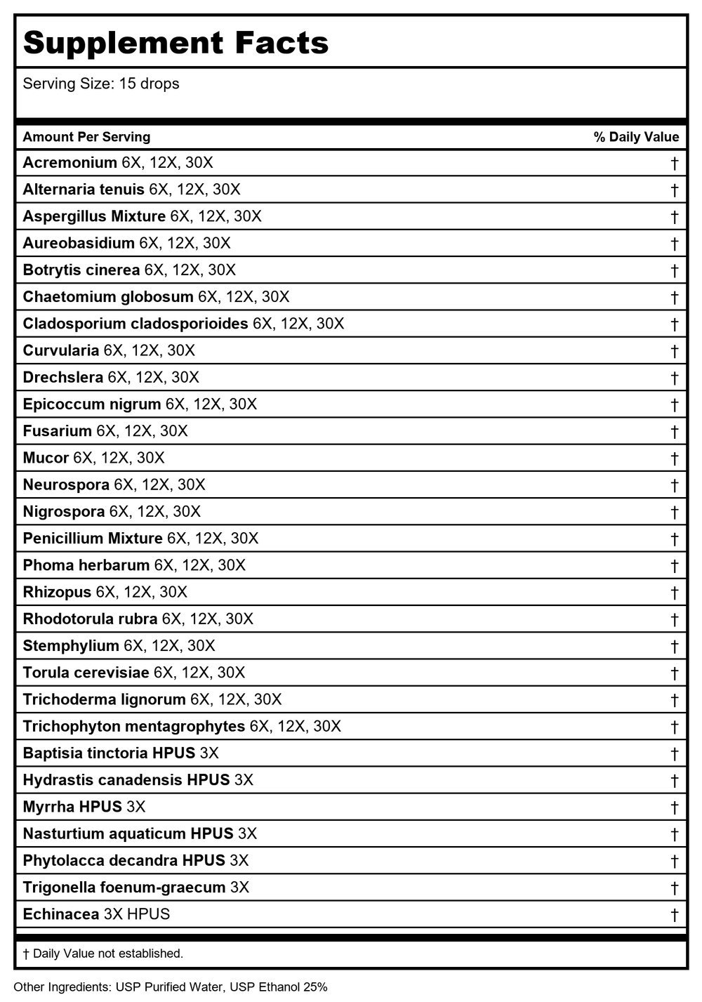 Progena Allergena Mold Mix 2oz - Supplement Facts panel