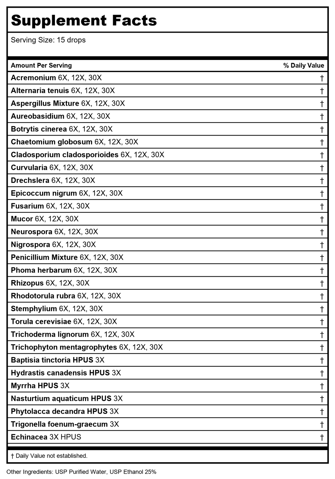 Progena Allergena Mold Mix 2oz - Supplement Facts panel