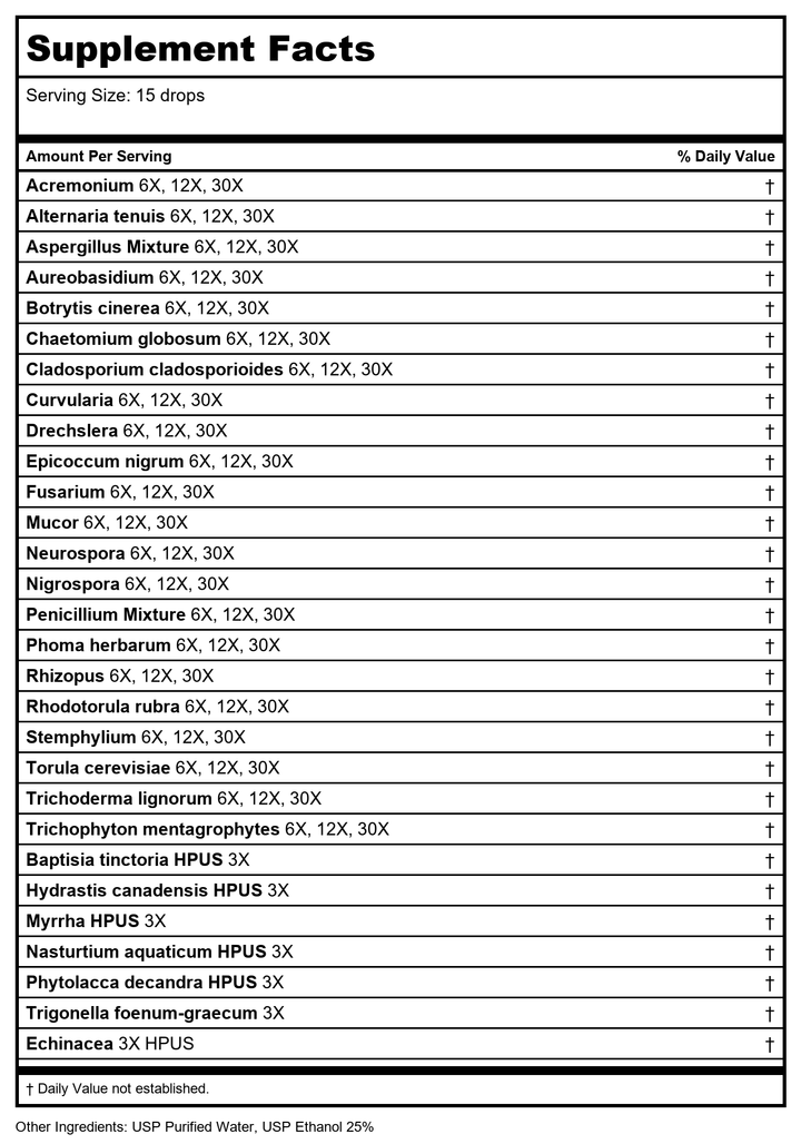 Progena Allergena Mold Mix 2oz - Supplement Facts panel