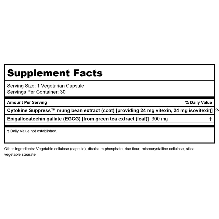 Life Extension Cytokine Suppress with EGCG 30 Vcaps - Supplement Facts panel