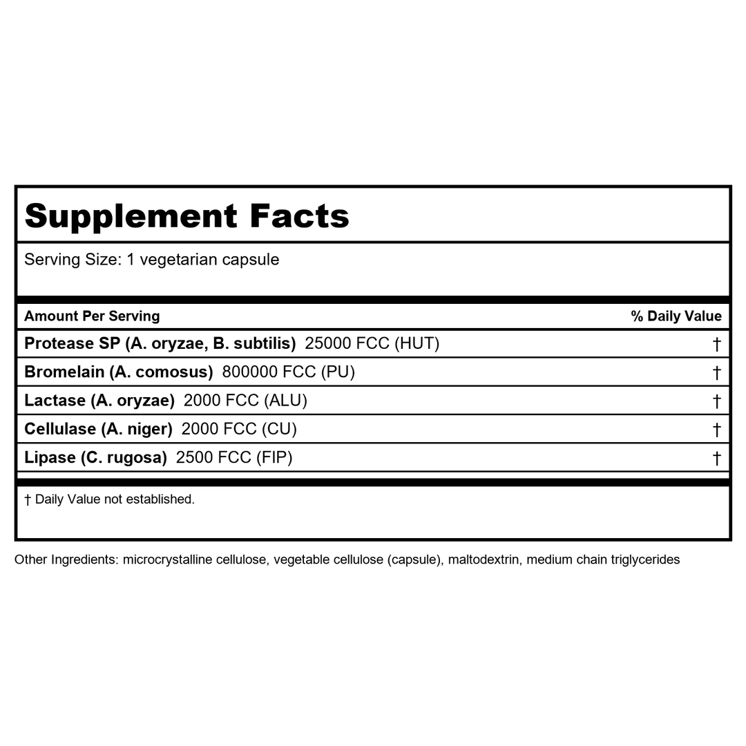 Life Extension Enhanced Super Digestive Enzymes 60 Vcaps - Supplement Facts panel