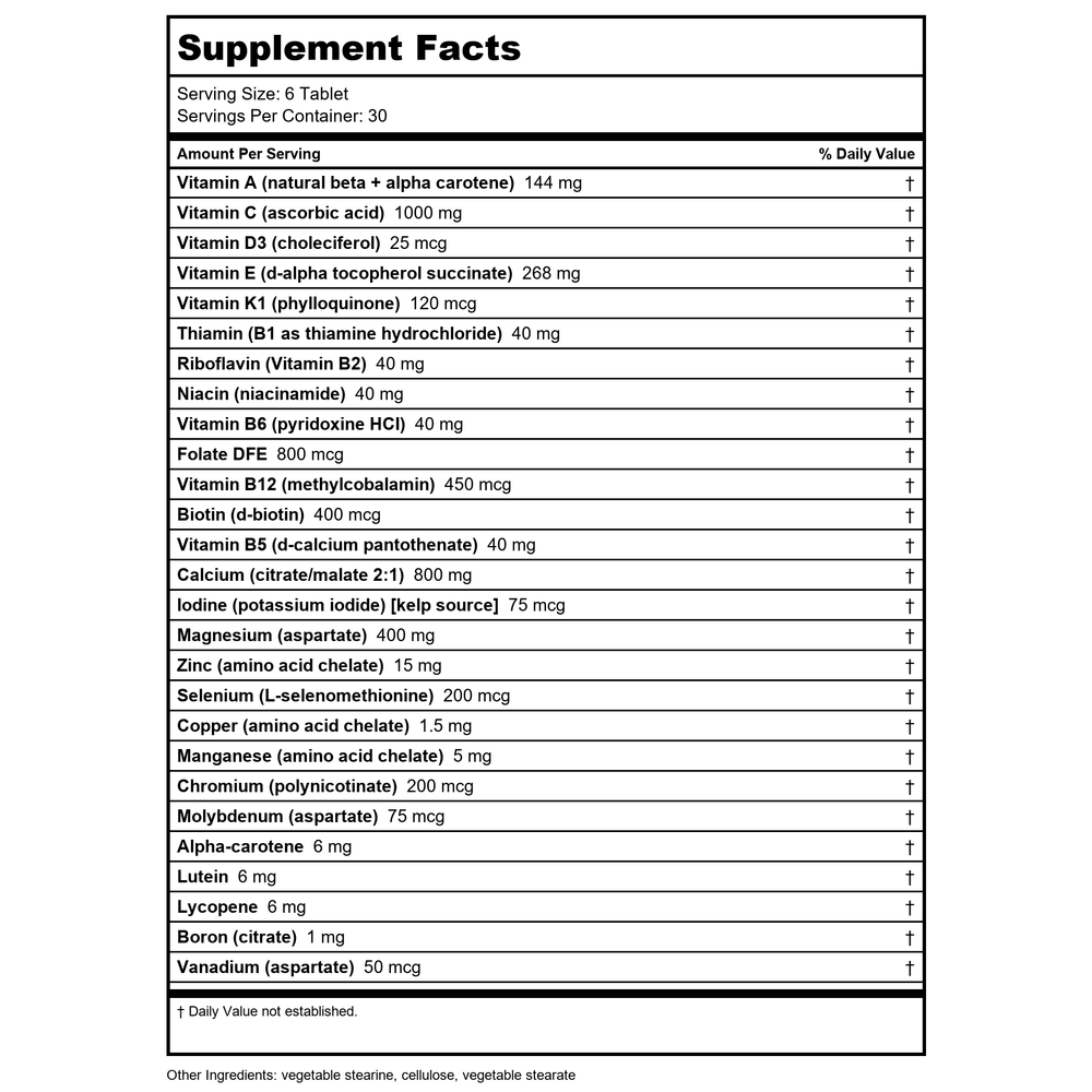 Karuna Maxxum 1 180 Tablets - Supplement Facts panel