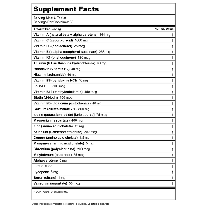 Karuna Maxxum 1 180 Tablets - Supplement Facts panel