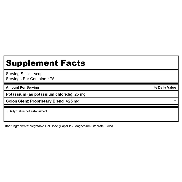 BodyGold Colon Clenz 42 Vcaps - Supplement Facts panel