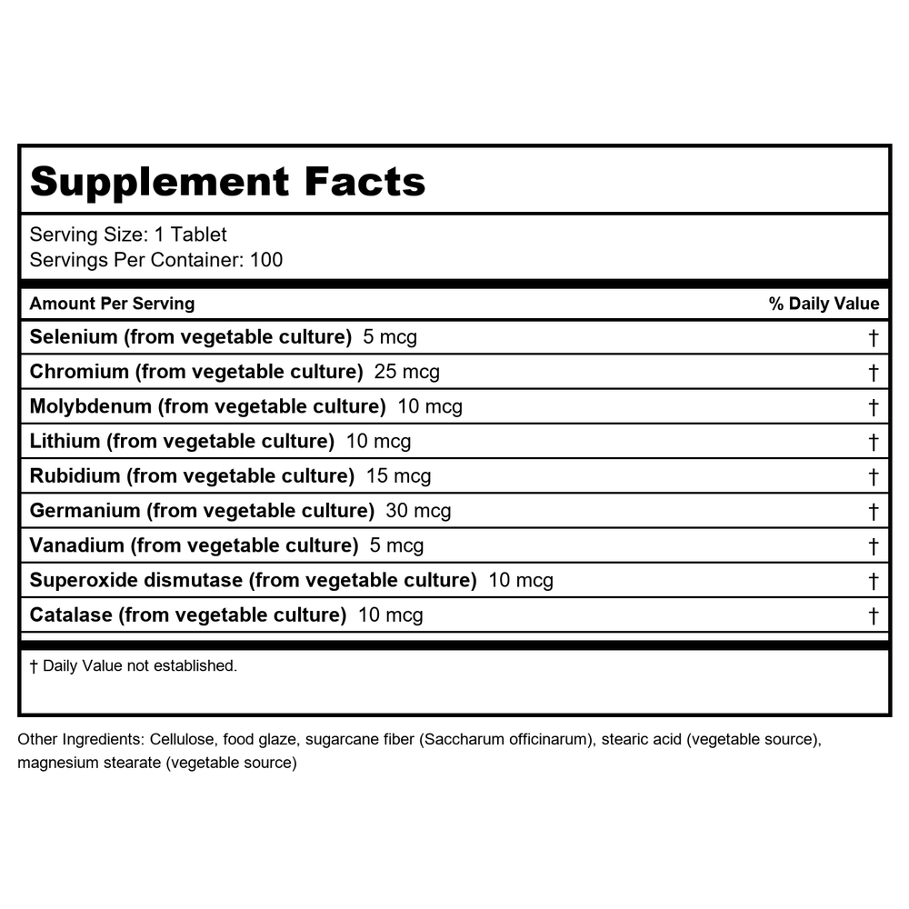 Biotics Research Basic Nine 100 Tablets - Supplement Facts panel
