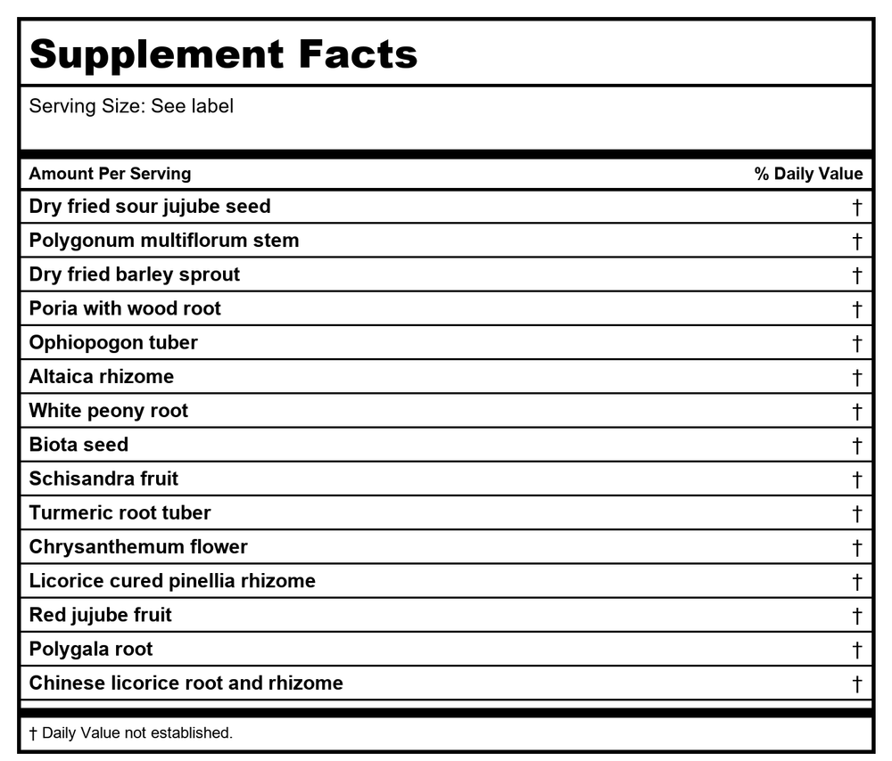 Kan Herb Traditionals Rescue The Spirit 60 Tablets - Supplement Facts panel
