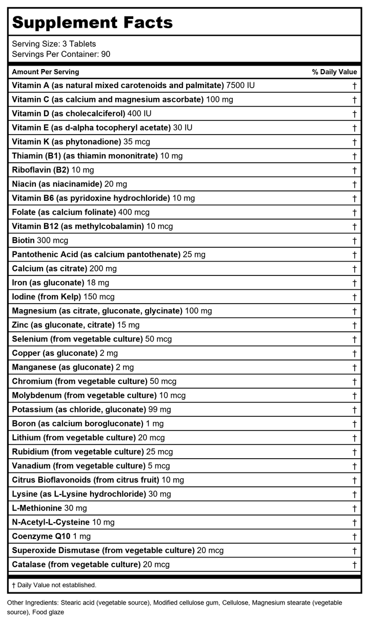 Biotics Research Bio-Multi Plus 270 Tablets - Supplement Facts panel