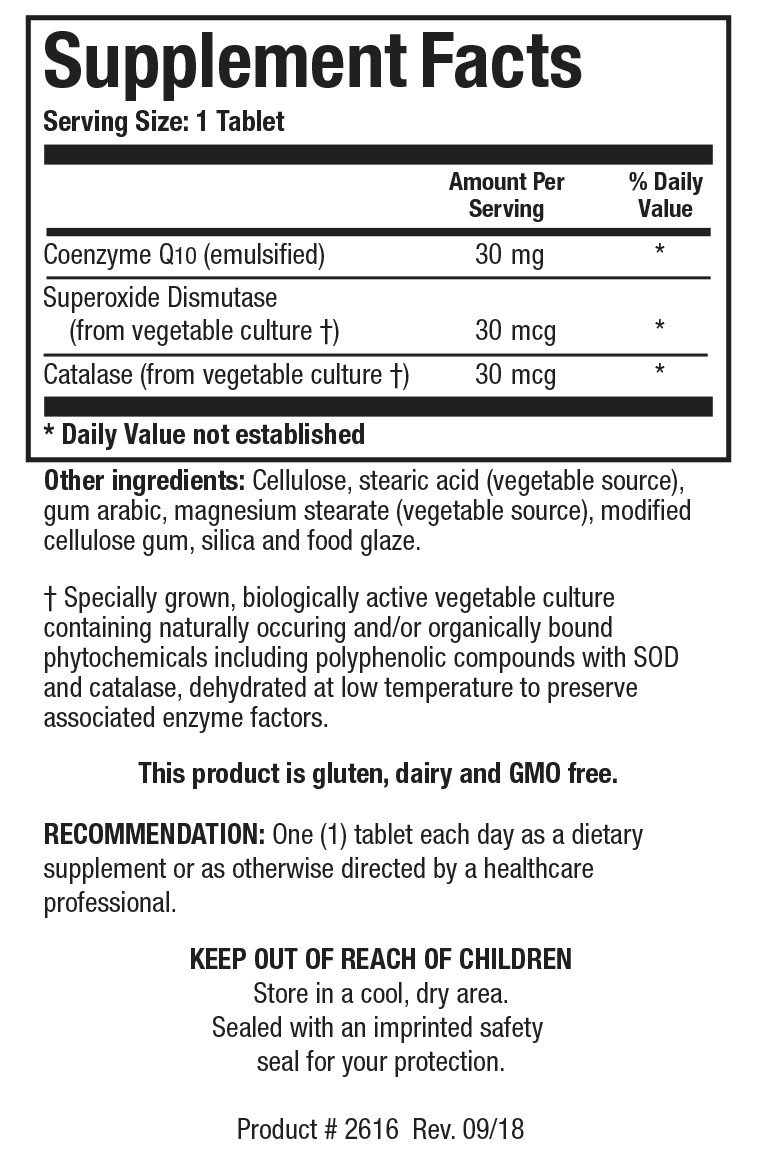 Biotics Research CoQ-Zyme 30 60 Tablets - Supplement Facts panel