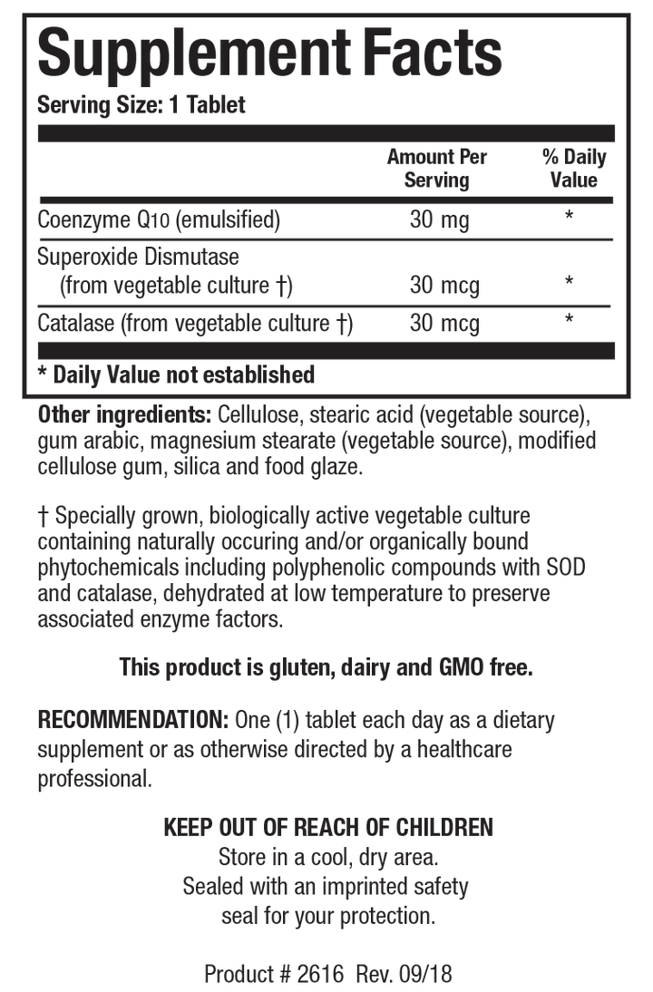 Biotics Research CoQ-Zyme 30 60 Tablets - Supplement Facts panel