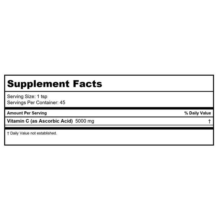 Thompson Vitamin C Powder 5,000mg 8oz - Supplement Facts panel