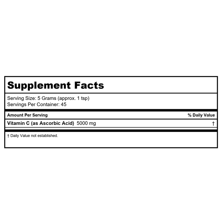Thompson Vitamin C Powder 5,000mg 8oz - Supplement Facts panel