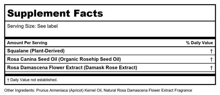 Heritage Rosehip Seed Oil 2oz  PN 39743 - Supplement Facts panel