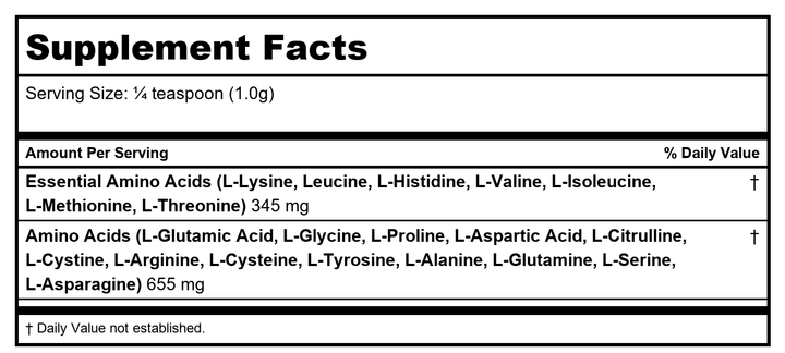 Ecological Formulas Free-Form Amino Acids 50 Grams - Supplement Facts panel
