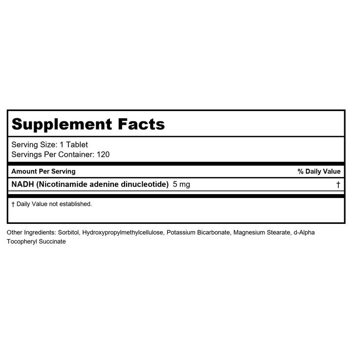 Ecological Formulas NADH 5mg 120 Tablets - 2 Pack - Supplement Facts panel