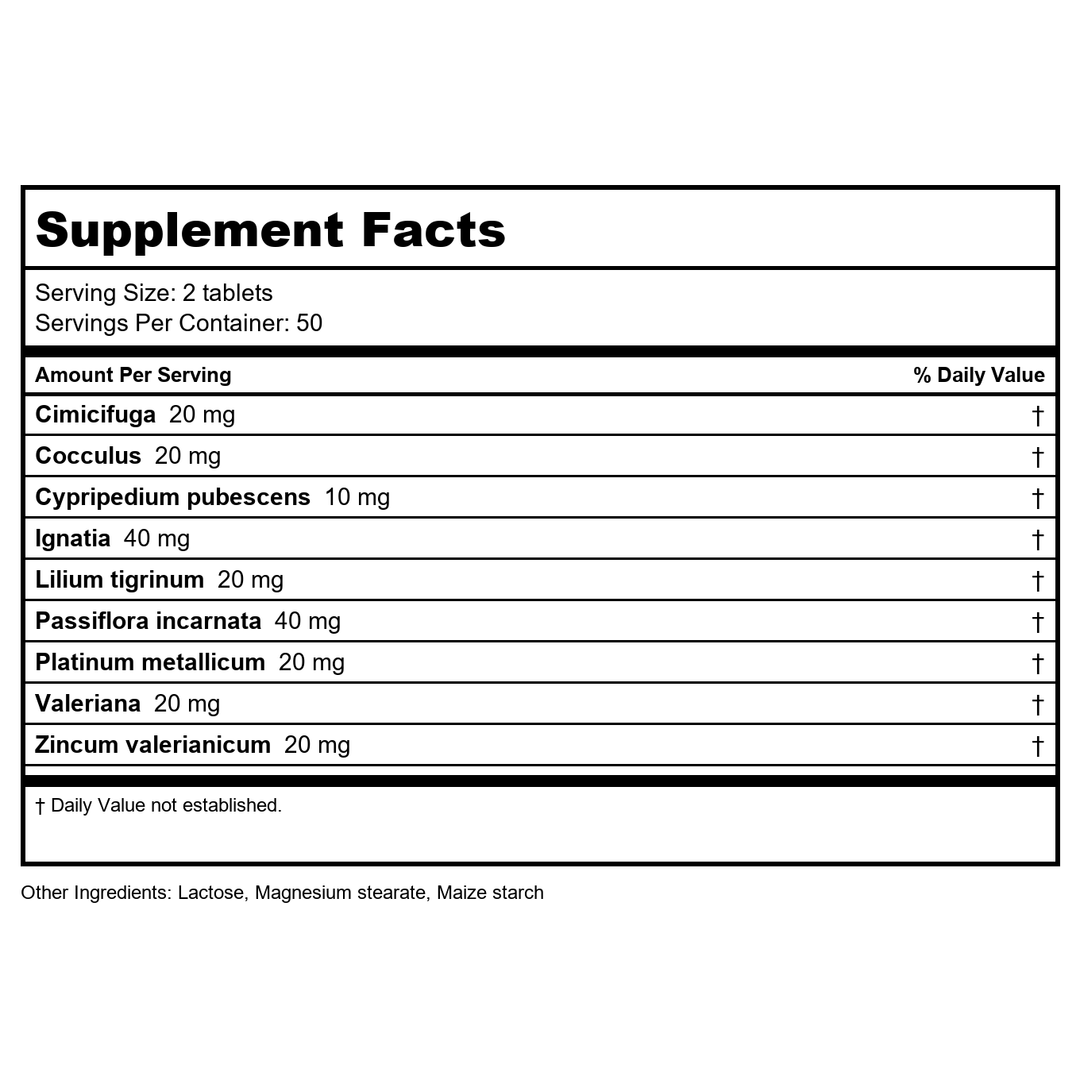 Hevert Stress Relief 100 Tablets - Supplement Facts panel