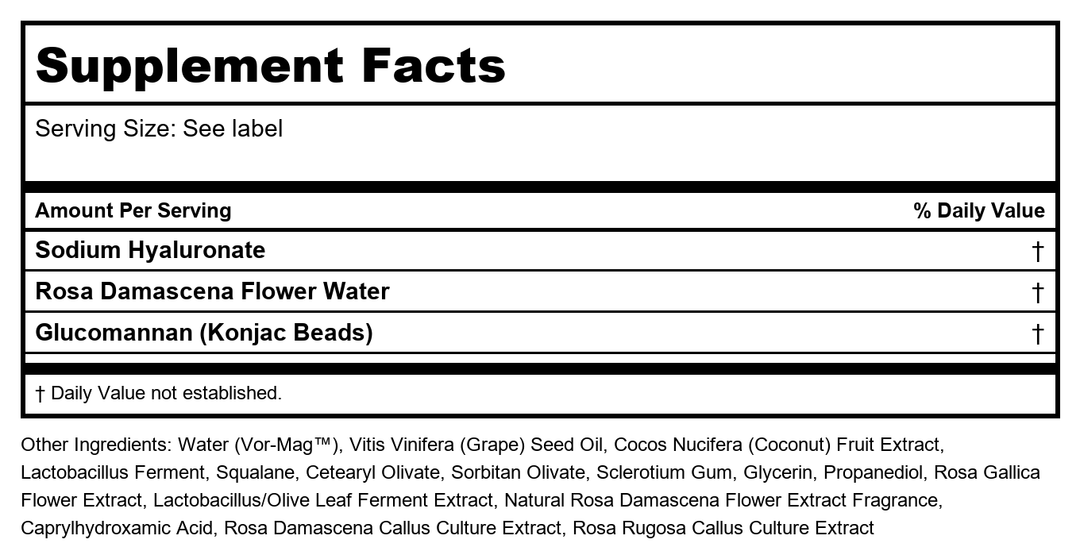Heritage Rosewater Jelly Mask 2oz - Supplement Facts panel