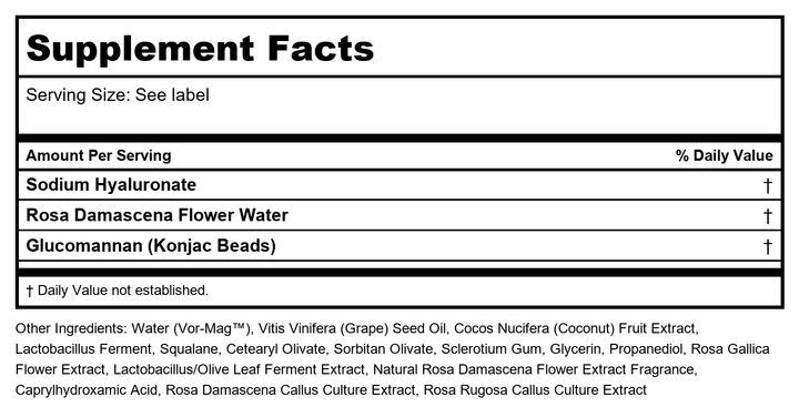 Heritage Rosewater Jelly Mask 2oz - Supplement Facts panel