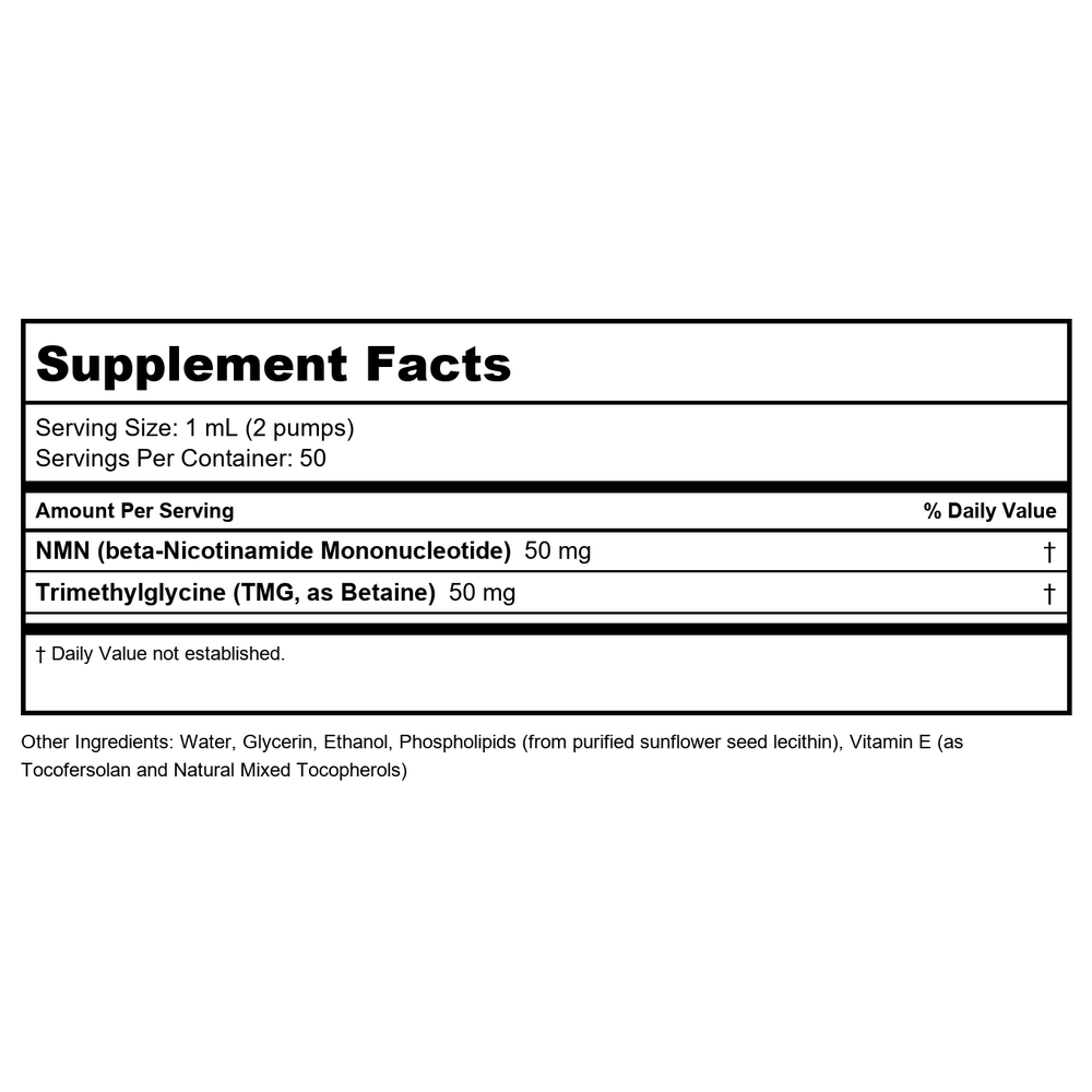 Quicksilver Scientific NAD+ Gold 1.7 Oz - - Supplement Facts panel