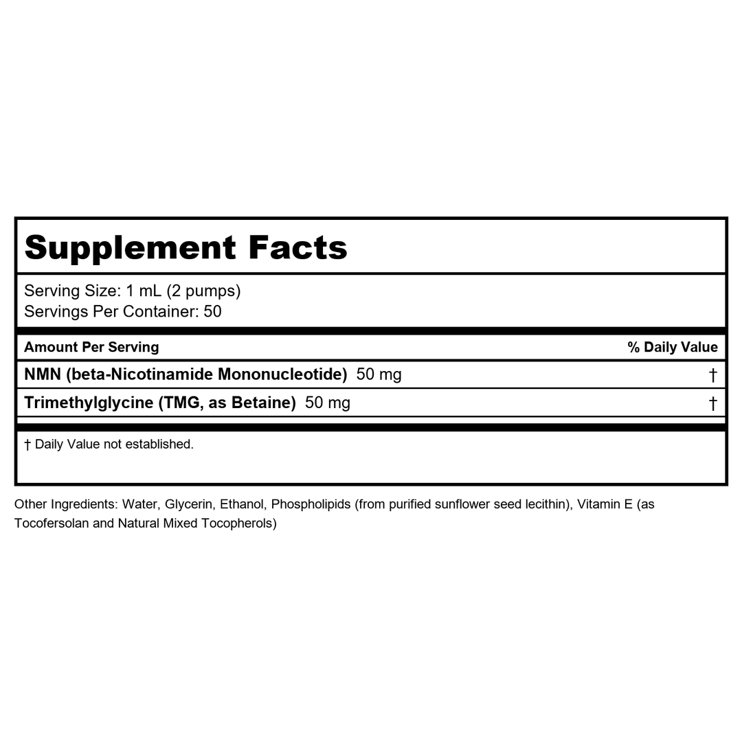 Quicksilver Scientific NAD+ Gold 1.7 Oz - - Supplement Facts panel