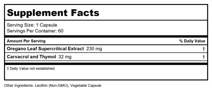 Gaia Herbs Professional - Oil of Oregano 460 mg. - 60 Liquid-Filled Capsules - Supplement Facts panel
