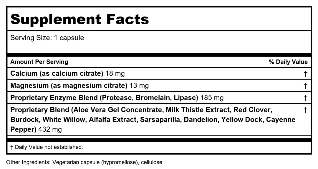Apex Energetics Puro-Zyme (Z-15) 100 Capsules - Supplement Facts panel