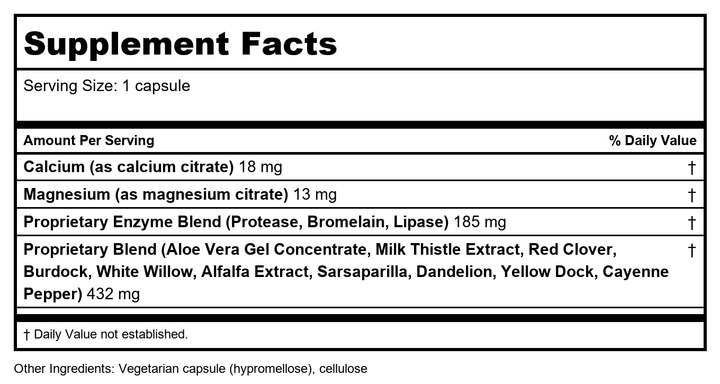 Apex Energetics Puro-Zyme (Z-15) 100 Capsules - Supplement Facts panel