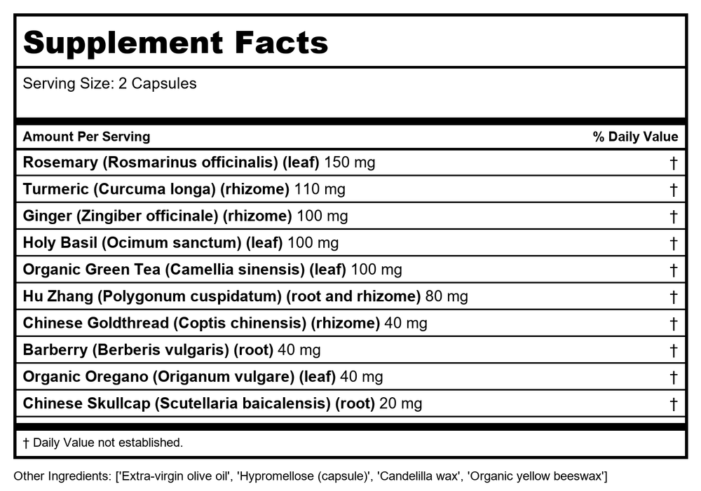 New Chapter Zyflamend 180 Vcaps - Supplement Facts panel