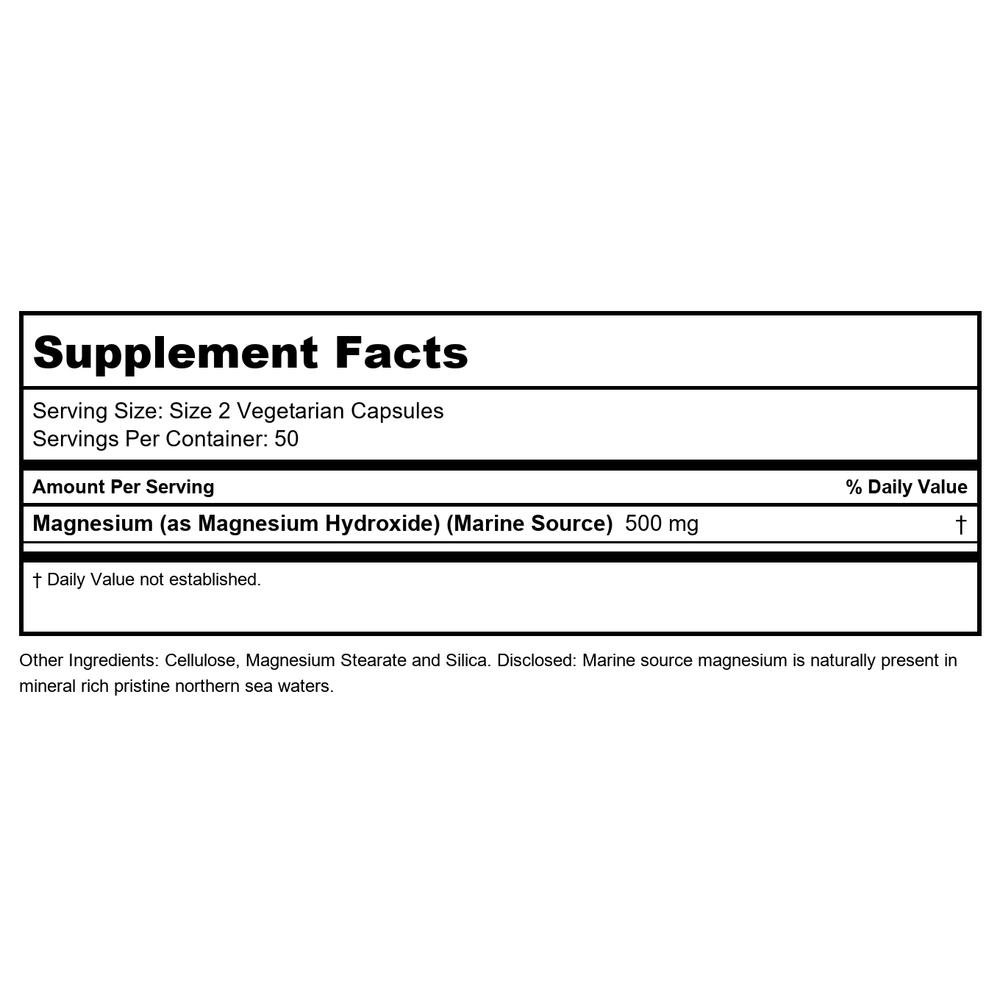 Nature's Life Marine Magnesium 500 mg 100 Capsules - Supplement Facts panel