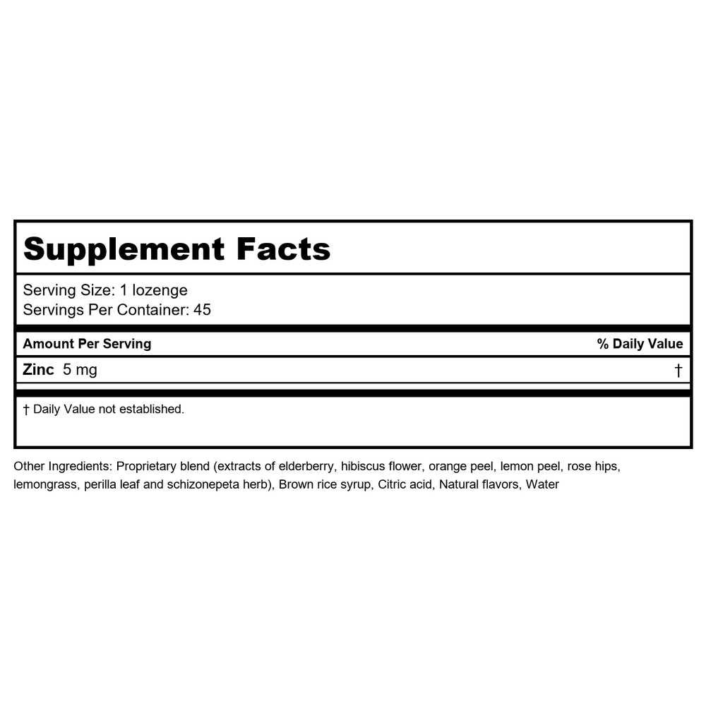 Zand HerbalLozenge Elderberry Zinc 5mg 15 Lozenges - 12 Pack - Supplement Facts panel