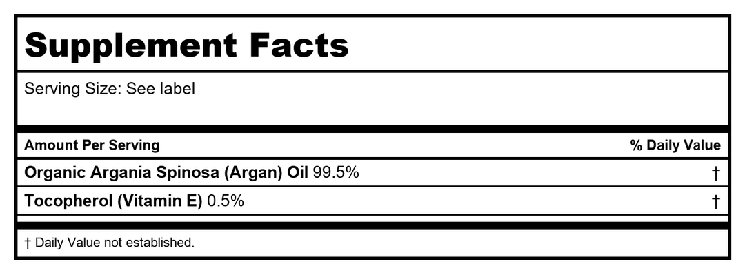 Life-Flo Pure Argan Oil Organic 4oz - Supplement Facts panel