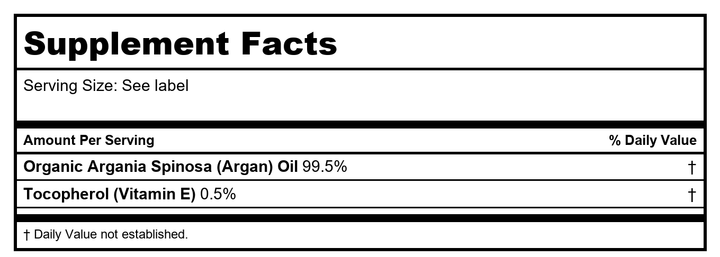 Life-Flo Pure Argan Oil Organic 4oz - Supplement Facts panel