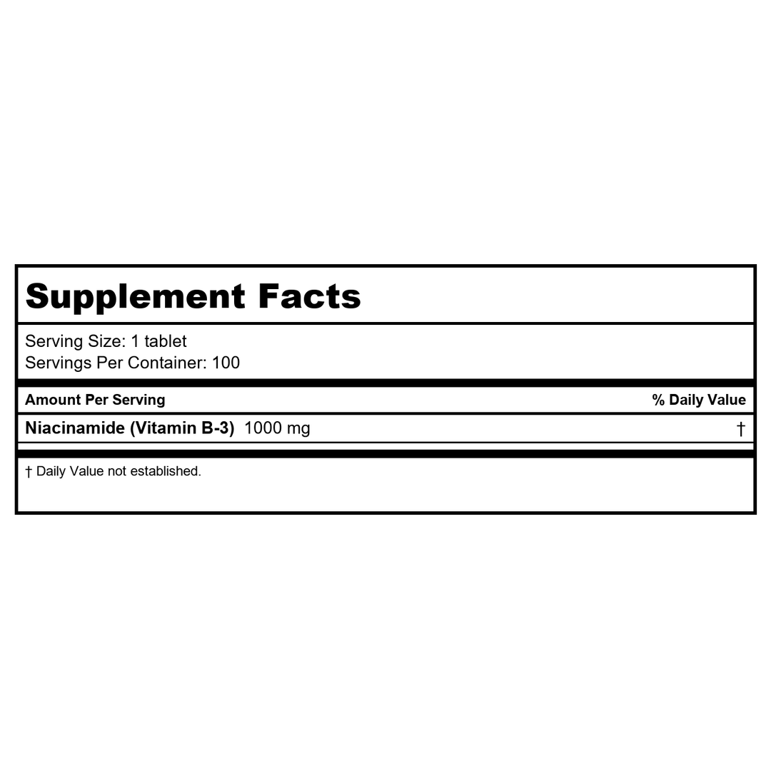 Natures Life Niacinamide 1000 mg 100 Tablets - 2 Pack - Supplement Facts panel