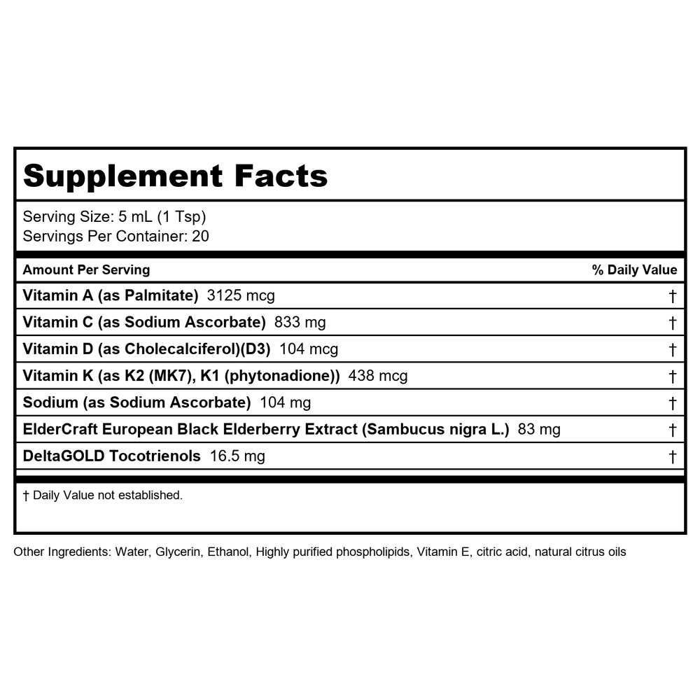 Quicksilver Scientific Immune Charge+ 100ml - Supplement Facts panel