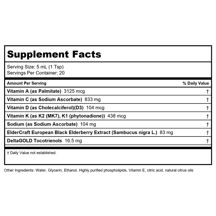 Quicksilver Scientific Immune Charge+ 100ml - Supplement Facts panel