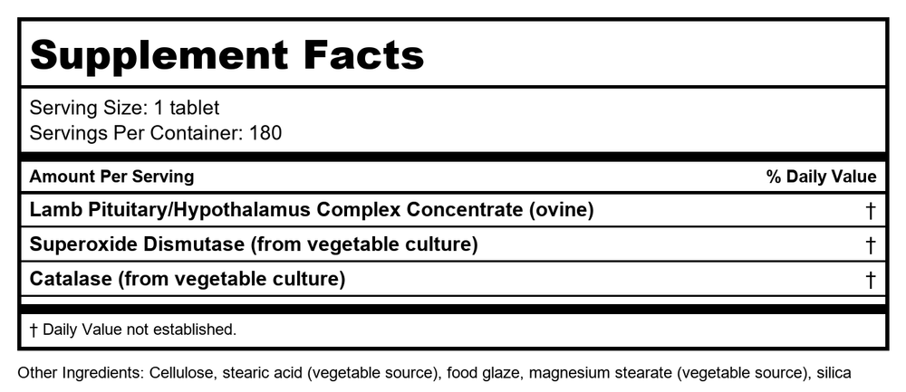 Biotics Research Cytozyme-PT/HPT 180 Tablets - Supplement Facts panel