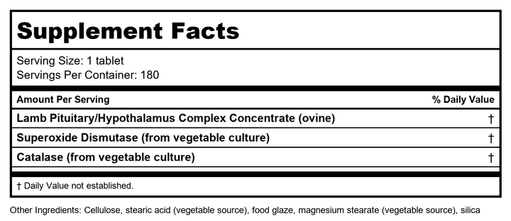 Biotics Research Cytozyme-PT/HPT 180 Tablets - Supplement Facts panel