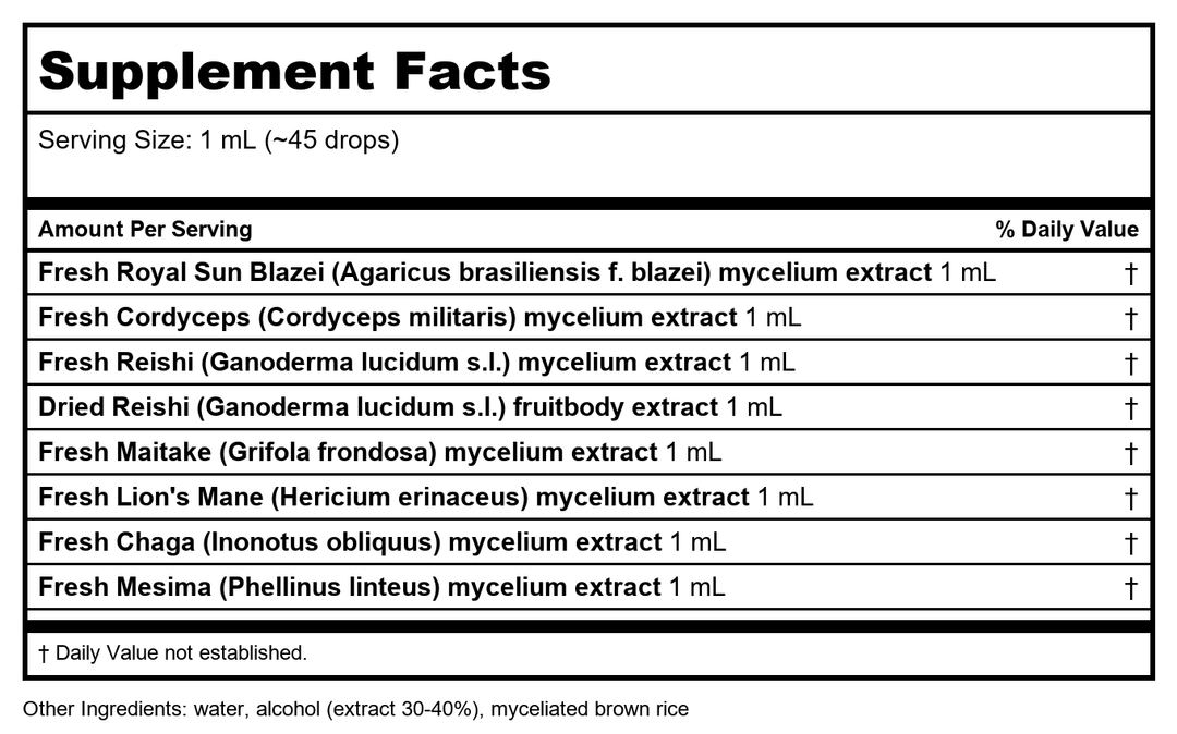 Host Defense Stamets 7 2oz - Supplement Facts panel