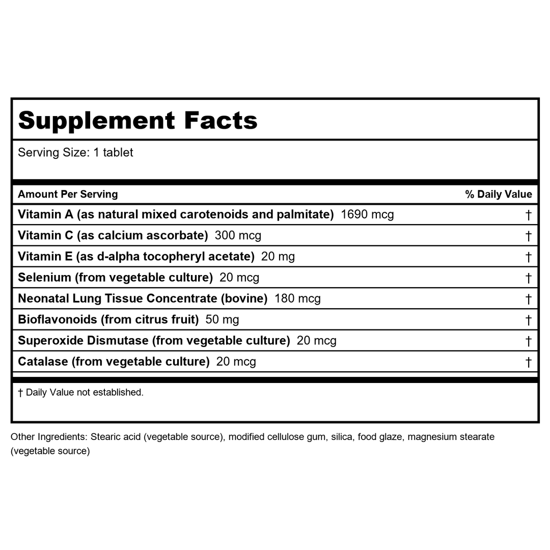 Biotics Research Pneuma-Zyme 100 Tablets - Supplement Facts panel